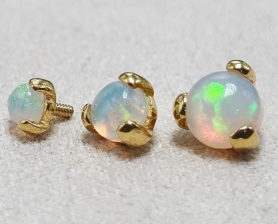 14K Gold Prong Set Opal Loose parts Replacement ball Piercing for internally threaded piercing Barbells, Labrets, Horseshoe Ring