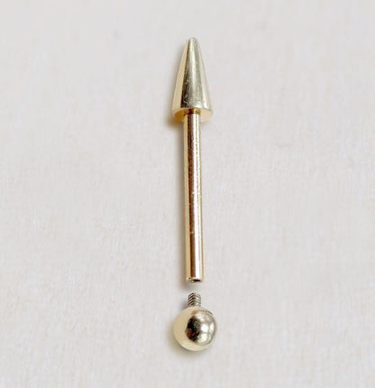 14K Solid Gold Spike Barbell Piercing, Cartilage Helix Piercing - Internally threaded - Body Piercing Also for Nipple Bar