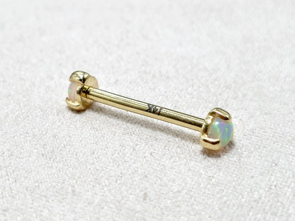 14K Solid Gold Nipple Barbell Jewellery with Opal Stone - Internally threaded - Body Piercing Also for Cartilage Earrings - 1pc each order