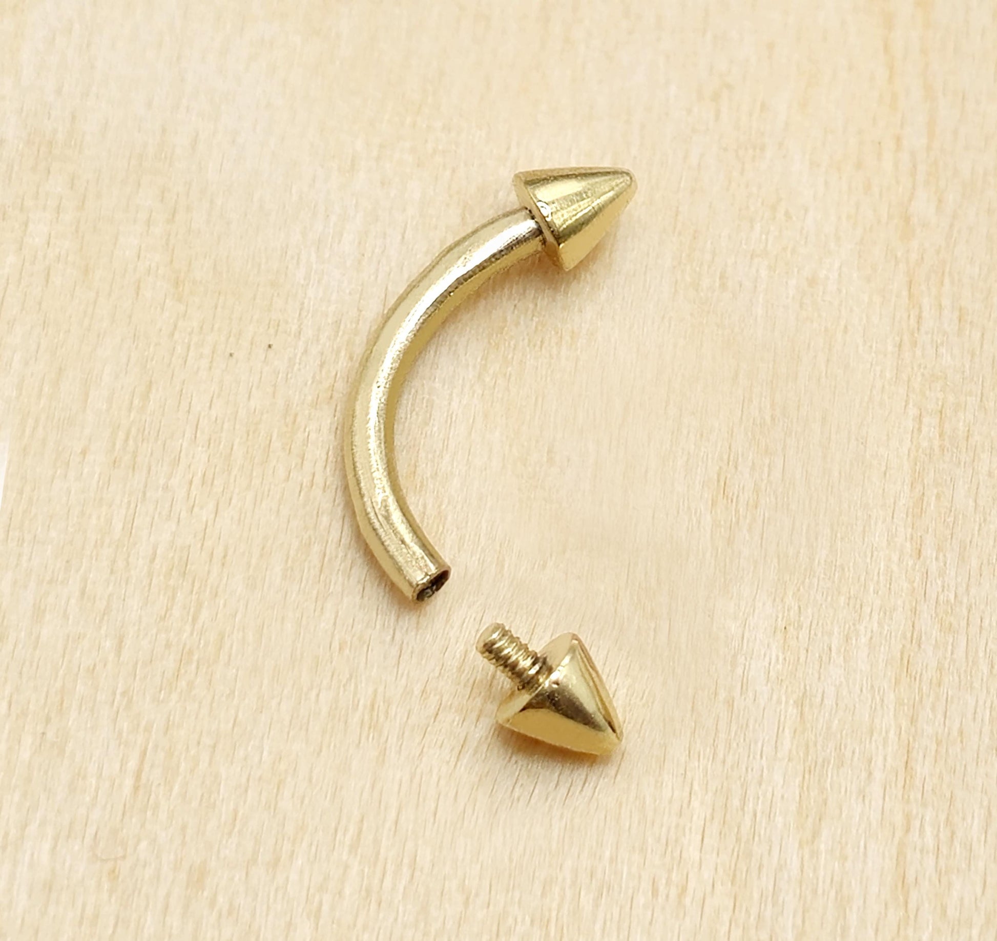 Spike Eyebrow Piercing Jewellery 14K Solid Gold Internally Threaded Curved Barbell - 1pc Each Order