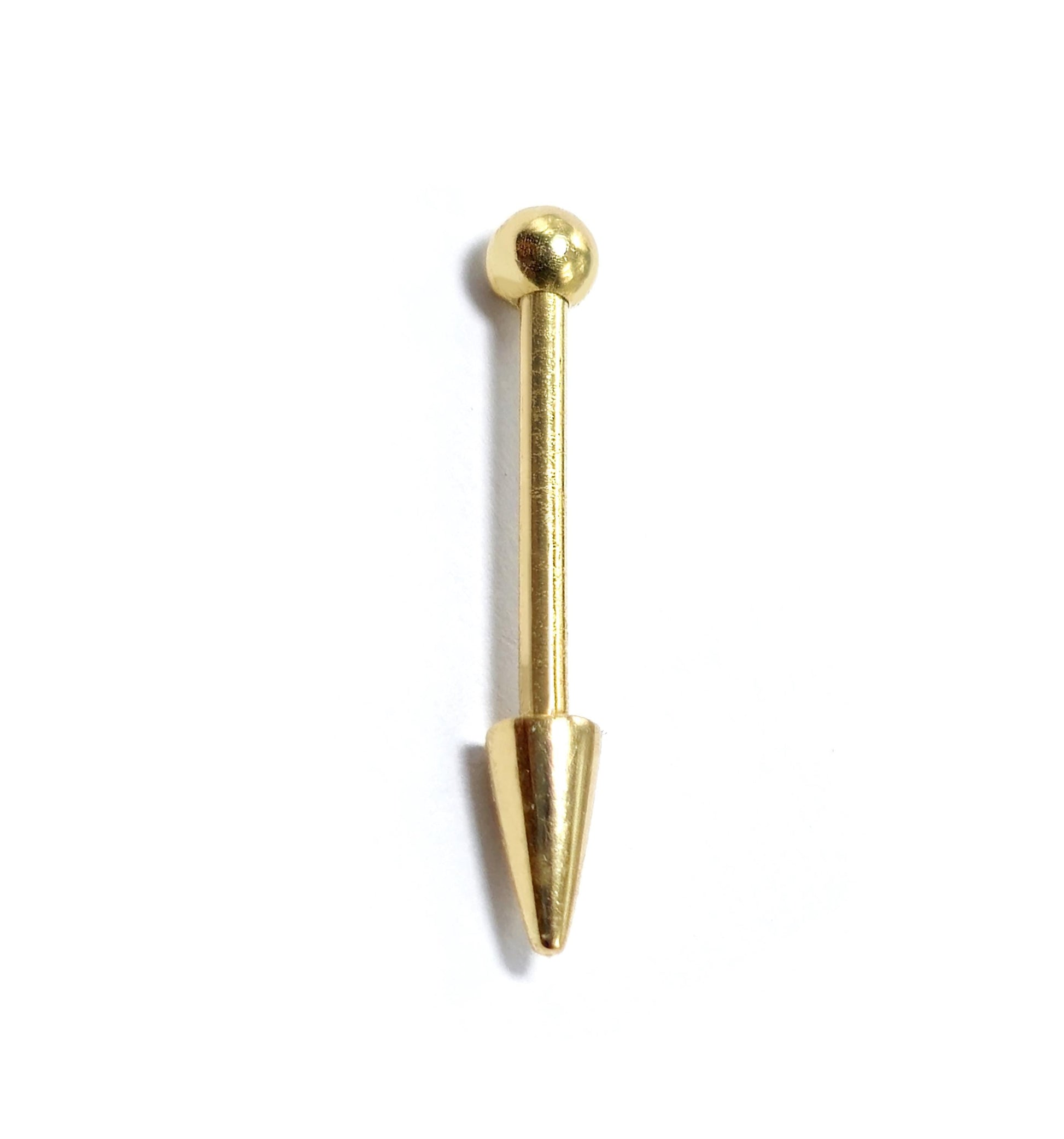 14K Solid Gold Spike Barbell Earrings, Cartilage Helix Piercing Ball and Cone Combinations - Body Piercing Also for Nipple Bar