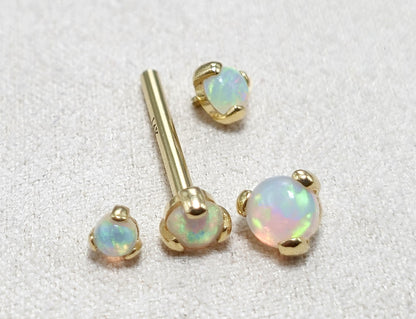 14K Solid Gold Nipple Barbell Jewellery with Opal Stone - Internally threaded - Body Piercing Also for Cartilage Earrings - 1pc each order
