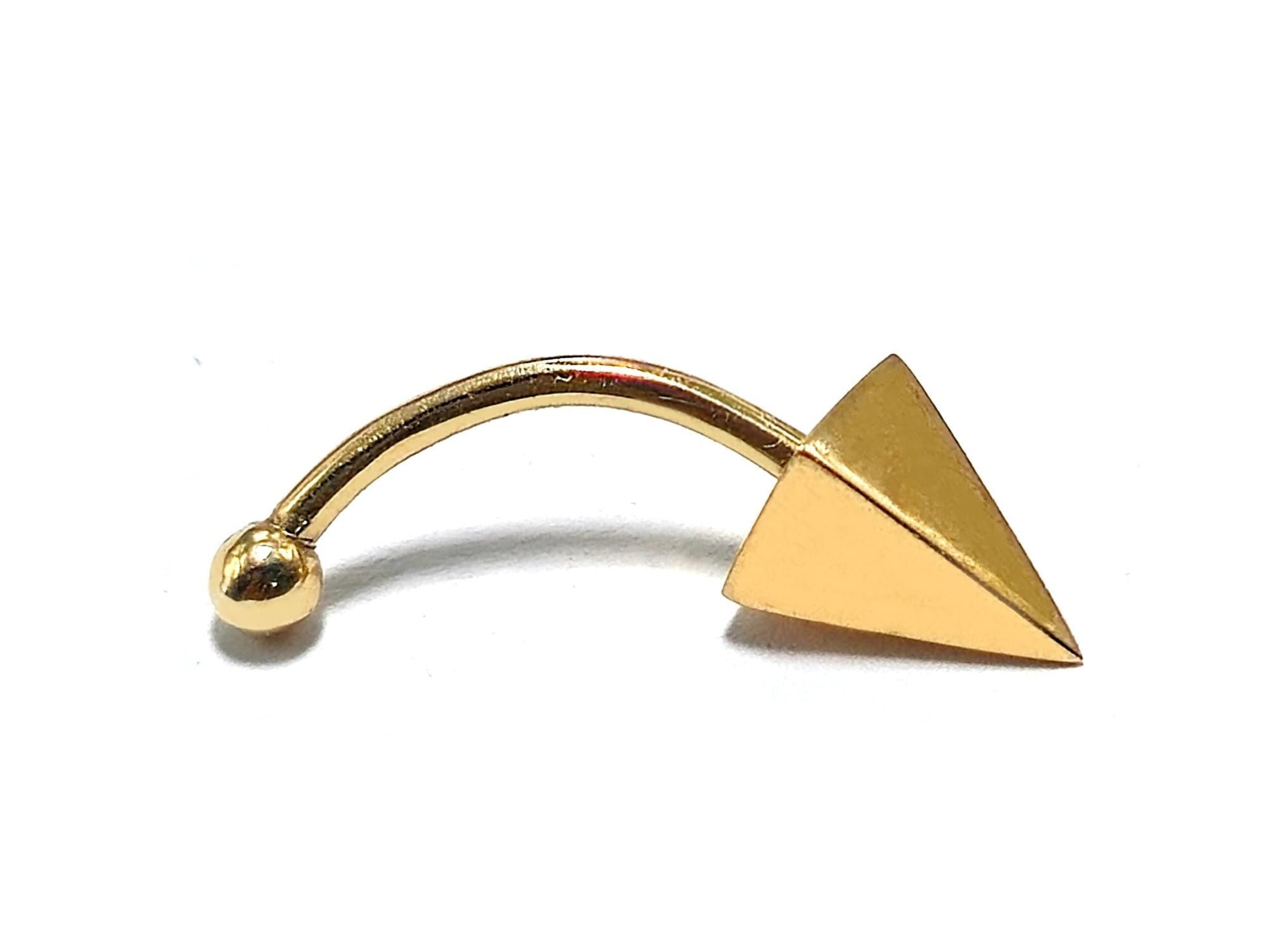 14K Gold 4 Sided Pyramid Spike Eyebrow Jewellery 16G Body Piercing Curved Barbell combination of custom size ball end - 1pc each order