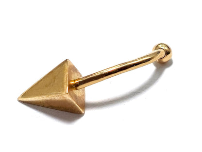 14K Gold 4 Sided Pyramid Spike Eyebrow Jewellery 16G Body Piercing Curved Barbell combination of custom size ball end - 1pc each order