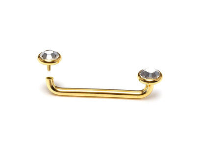 14K Gold Surface Barbell Dermal Staple Piercing Internally Threaded 16G 14G Body Jewellery with Gem Crystals - Sold in 1pc
