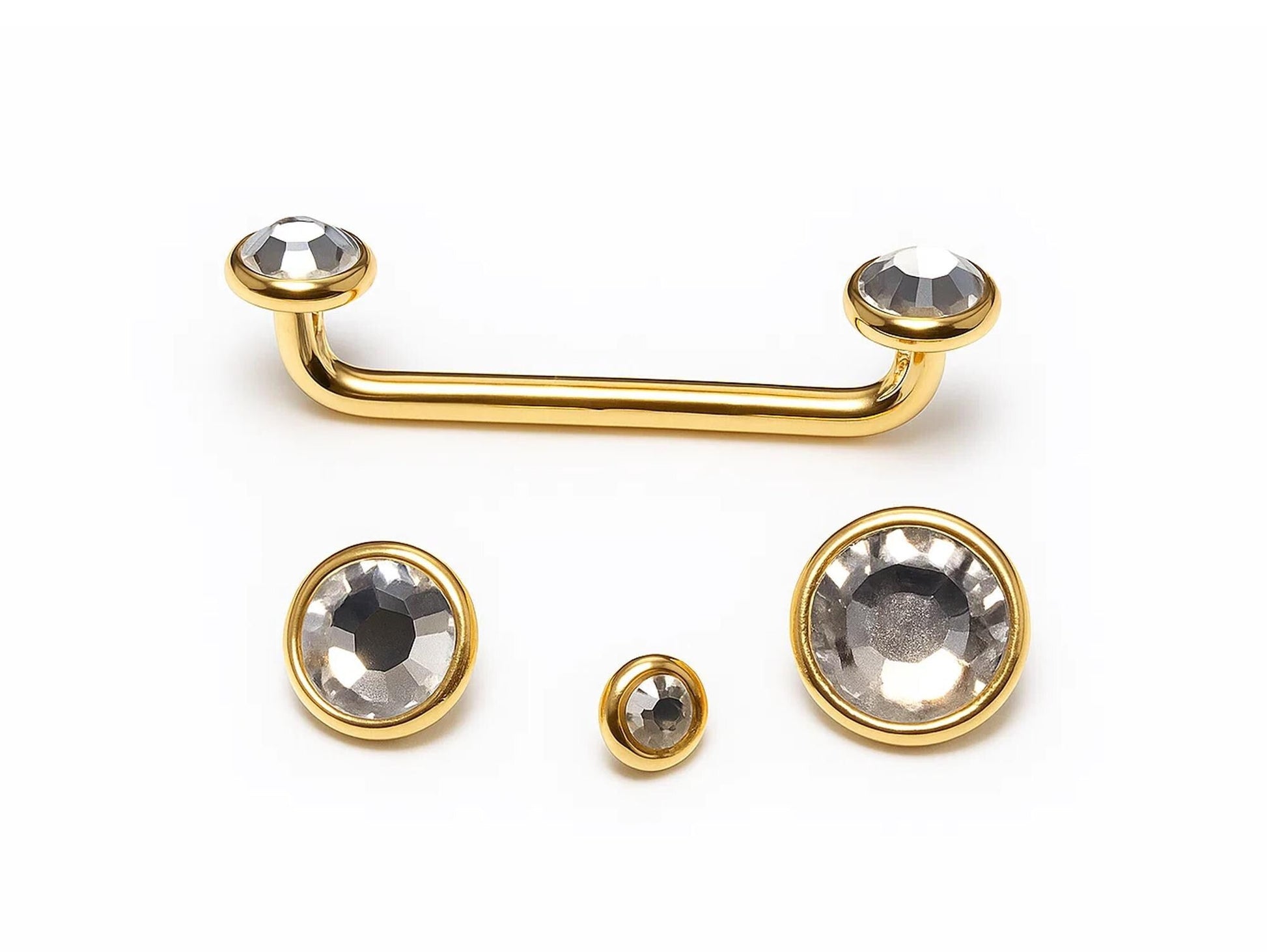 14K Gold Surface Barbell Dermal Staple Piercing Internally Threaded 16G 14G Body Jewellery with Gem Crystals - Sold in 1pc