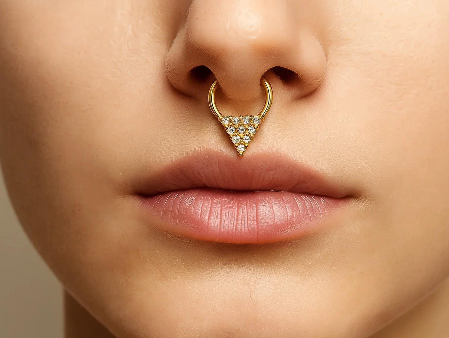 14K Gold 16G Triangular Daith Ring, Nose Septum, Conch, Helix hoop Body Jewellery Piercing with Prong Set Gem Crystals - Diameter size 8mm