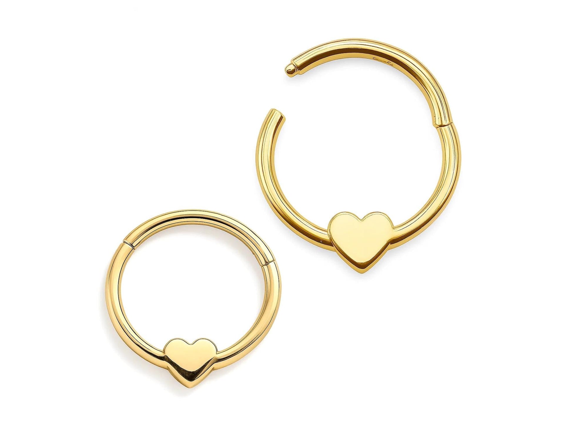 14K Gold 16G Clicker Hoops, Dainty Heart Piercing for Nose Septum, Daith Ring, Helix, Conch Body Jewellery - Sold Individually