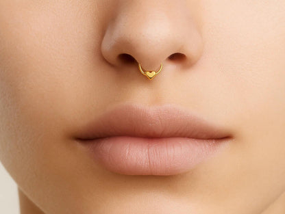 14K Gold 16G Clicker Hoops, Dainty Heart Piercing for Nose Septum, Daith Ring, Helix, Conch Body Jewellery - Sold Individually