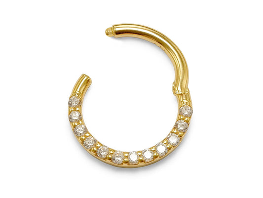 14K Gold 16G Nose Septum Clicker, Daith ring, Conch, Helix hoop Body Jewellery Piercing with Gem Crystal Set - Diameter size 8mm