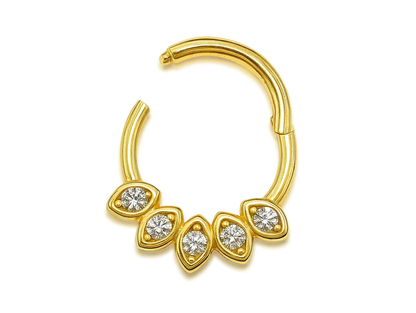 14K Gold 16G Clicker Hoop Rings for Nose Septum, daith, helix Piercing Body Jewellery with Gem Crystal Hand Set - Diameter size 8mm