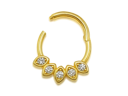 14K Gold 16G Clicker Hoop Rings for Nose Septum, daith, helix Piercing Body Jewellery with Gem Crystal Hand Set - Diameter size 8mm