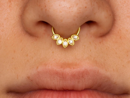 14K Gold 16G Clicker Hoop Rings for Nose Septum, daith, helix Piercing Body Jewellery with Gem Crystal Hand Set - Diameter size 8mm