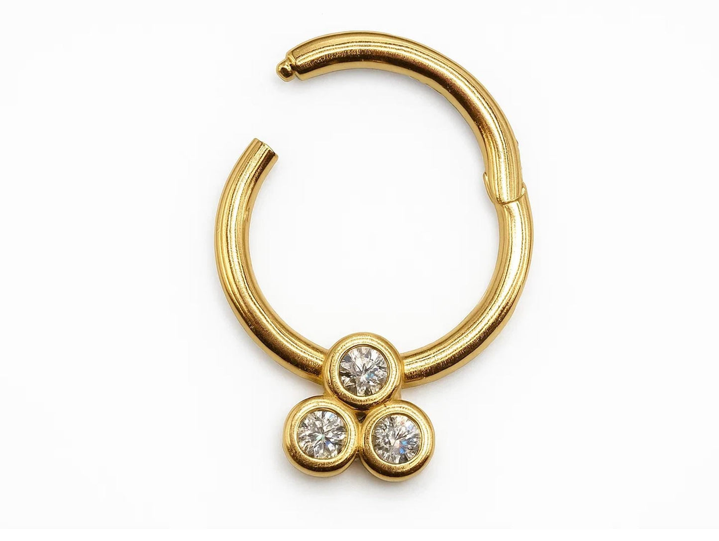 14K Gold Clicker Hoop Ring Piercing 16G Body Jewellery Septum, Daith, Helix with Gem Crystal - Diameter size 8mm - Sold Individually