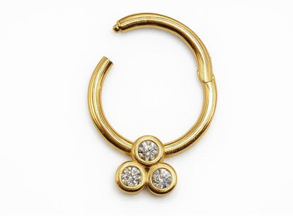 14K Gold Clicker Hoop Ring Piercing 16G Body Jewellery Septum, Daith, Helix with Gem Crystal - Diameter size 8mm - Sold Individually