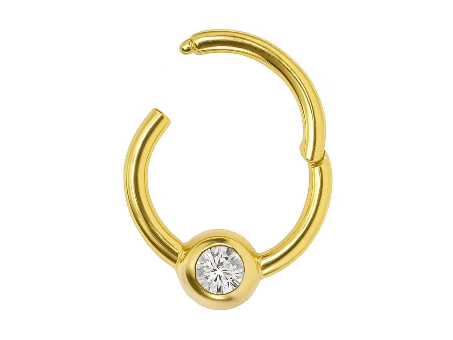 14K Gold Clicker Ball hoop Nose ring 16G Segment Hinged Ring for Septum, Daith, Cartilage Body Jewellery with Gemstones - Diameter size 8mm