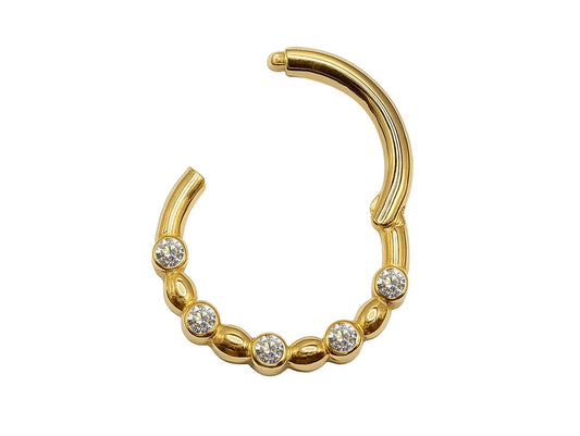 14K Gold Septum Clicker Unique Style Hoops for Nose, Daith cartilage 16G Segment Hinged Ring with Gemstones - Inner Diameter size 8mm