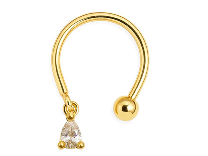 14K Gold Horseshoe Barbell, 16G Circular Barbell with Dangle Charm Gemstone Piercing for Septum - Inner Diameter size 8mm - 1pc each order