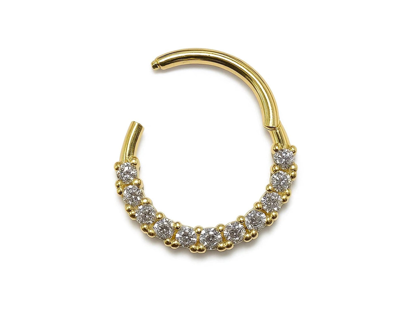 14K Gold 16G Septum Hinged Ring, Conch, Daith, Helix hoop Body Jewellery Piercing with Prong Set Gem Crystals - Sold Individually