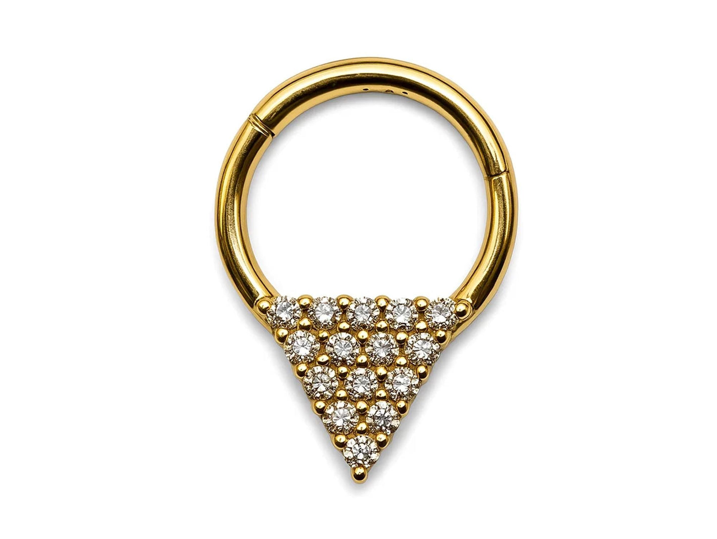 14K Gold 16G Triangular Daith Ring, Nose Septum, Conch, Helix hoop Body Jewellery Piercing with Prong Set Gem Crystals - Diameter size 8mm