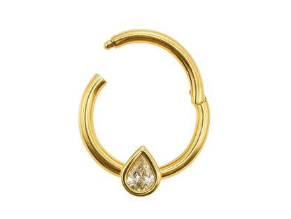 14K Gold Clicker Hoop Ring Piercing 16G Body Jewellery Septum, Daith, Helix with Gem Crystal - Diameter size 8mm - Sold Individually