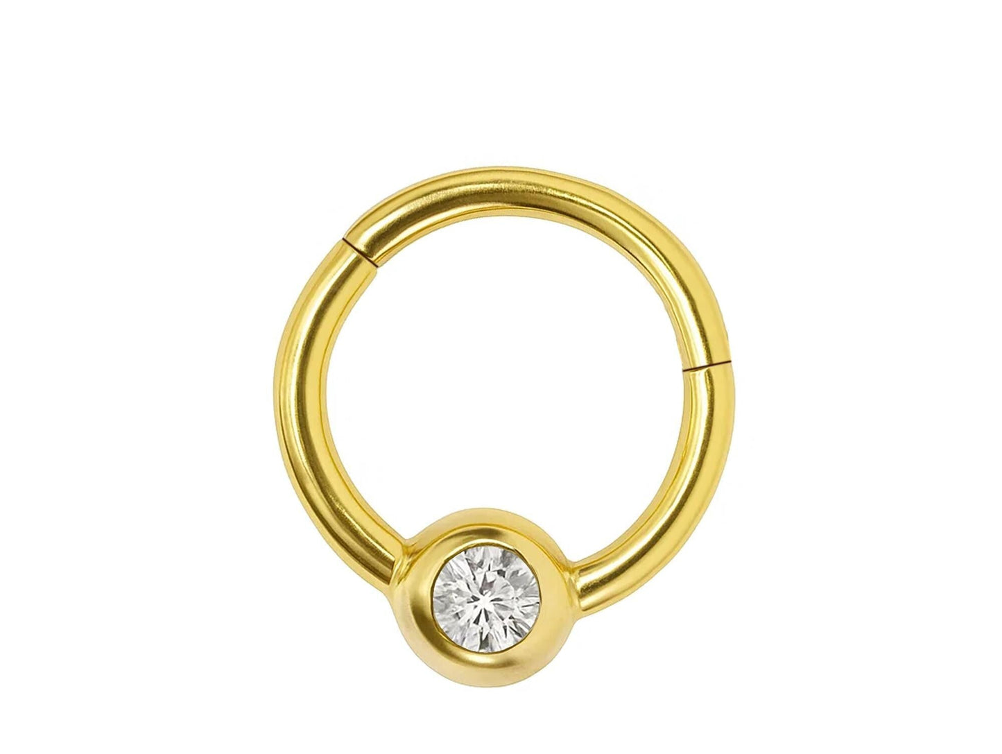 14K Gold Clicker Ball hoop Nose ring 16G Segment Hinged Ring for Septum, Daith, Cartilage Body Jewellery with Gemstones - Diameter size 8mm