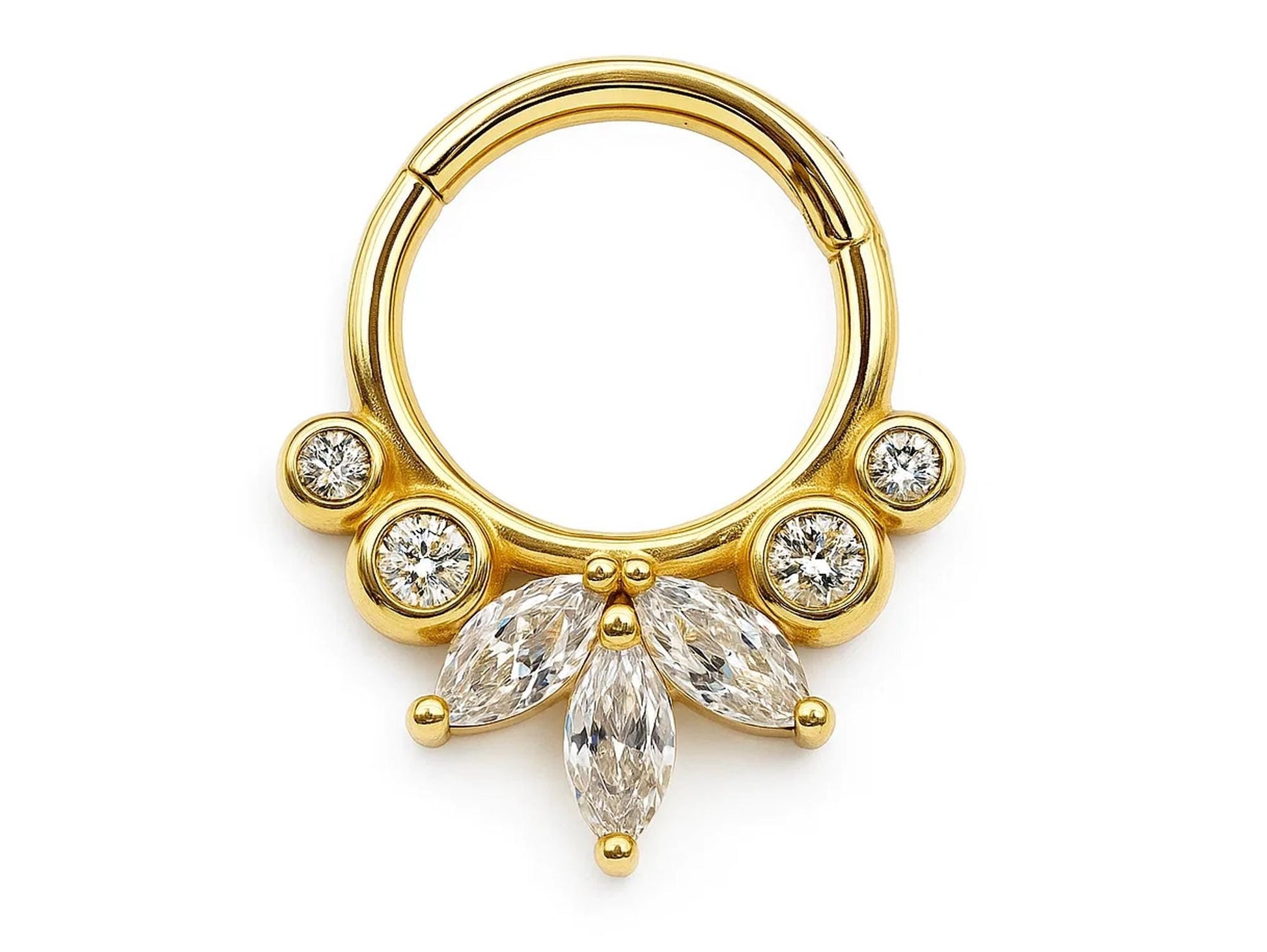 Elegant 14K Gold Clicker Nose Ring Septum, Daith Hoop, tragus, helix cartilage 16G Body Jewellery with Gemstones - Inner Diameter size 8mm