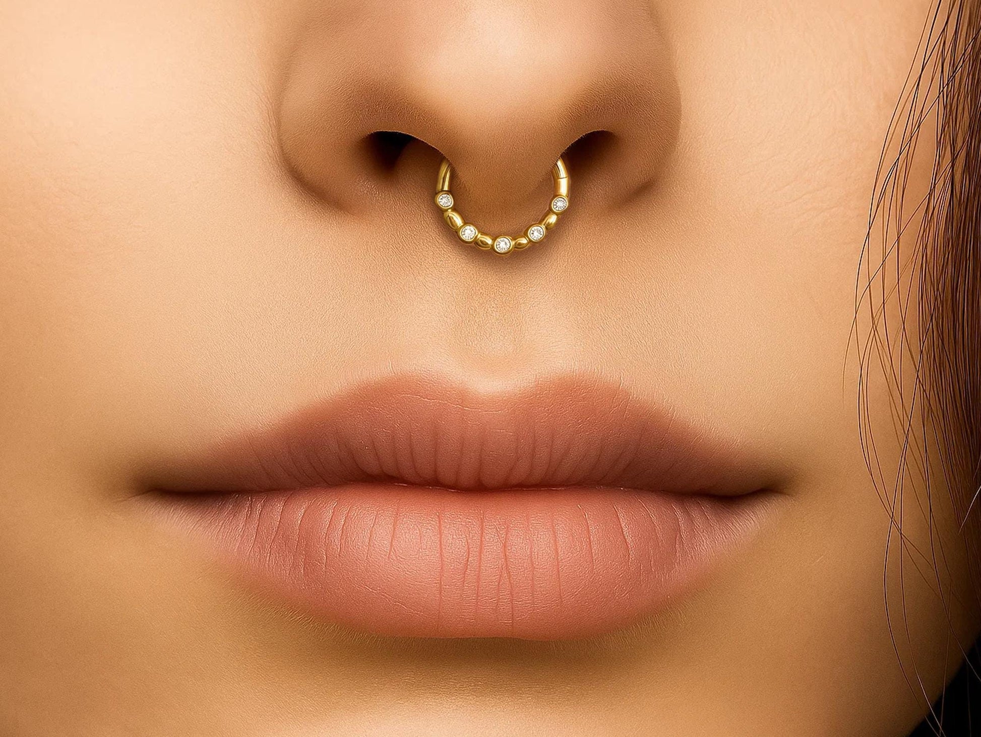 14K Gold Septum Clicker Unique Style Hoops for Nose, Daith cartilage 16G Segment Hinged Ring with Gemstones - Inner Diameter size 8mm
