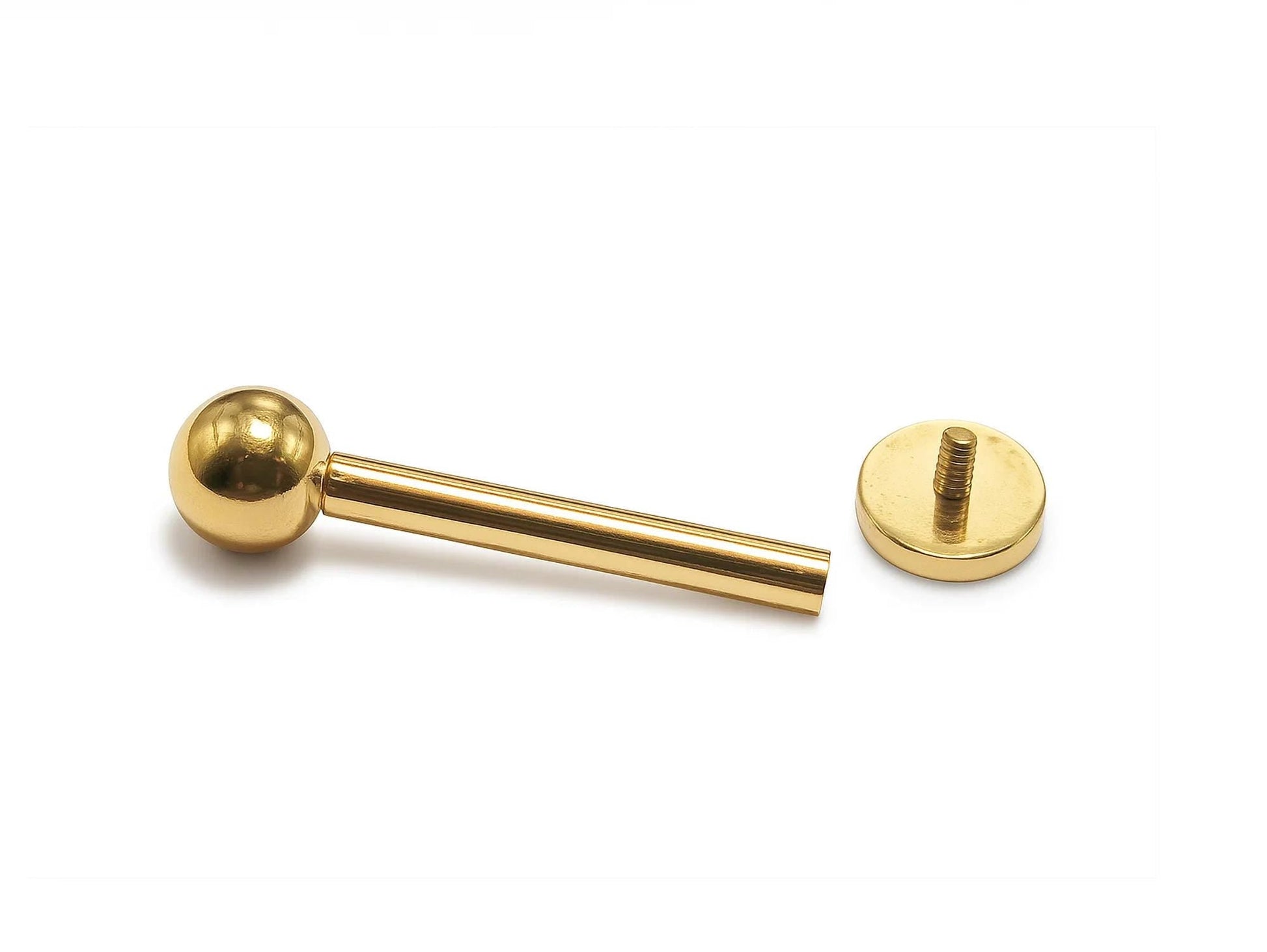 14K Gold Tongue Piercing Barbell with Cylinder Flat top Internally Threaded - Straight Bar 16G 14G Body Jewellery