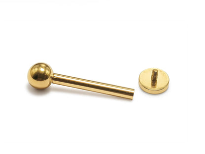 14K Gold Tongue Piercing Barbell with Cylinder Flat top Internally Threaded - Straight Bar 16G 14G Body Jewellery