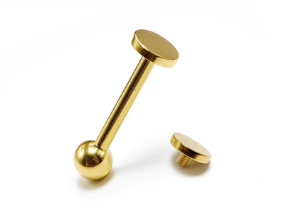 14K Gold Tongue Piercing Barbell with Cylinder Flat top Internally Threaded - Straight Bar 16G 14G Body Jewellery