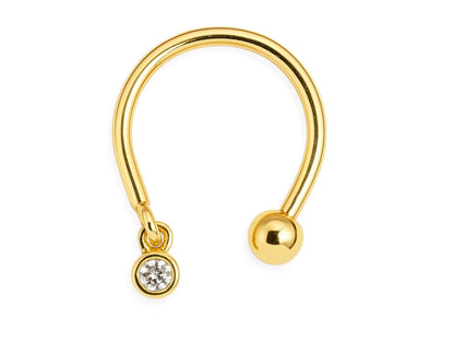 14K Gold Horseshoe Barbell, 16G Circular Barbell with Dangle Charm Gemstone Piercing for Septum - Inner Diameter size 8mm - 1pc each order
