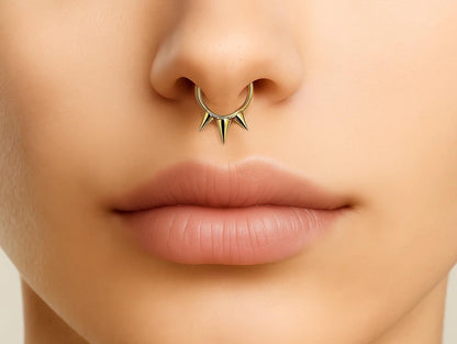 14K Gold Spike Clicker Hoop Ring for Nose Septum, Daith Piercing 16G Body Jewellery - Inner Diameter size 8mm