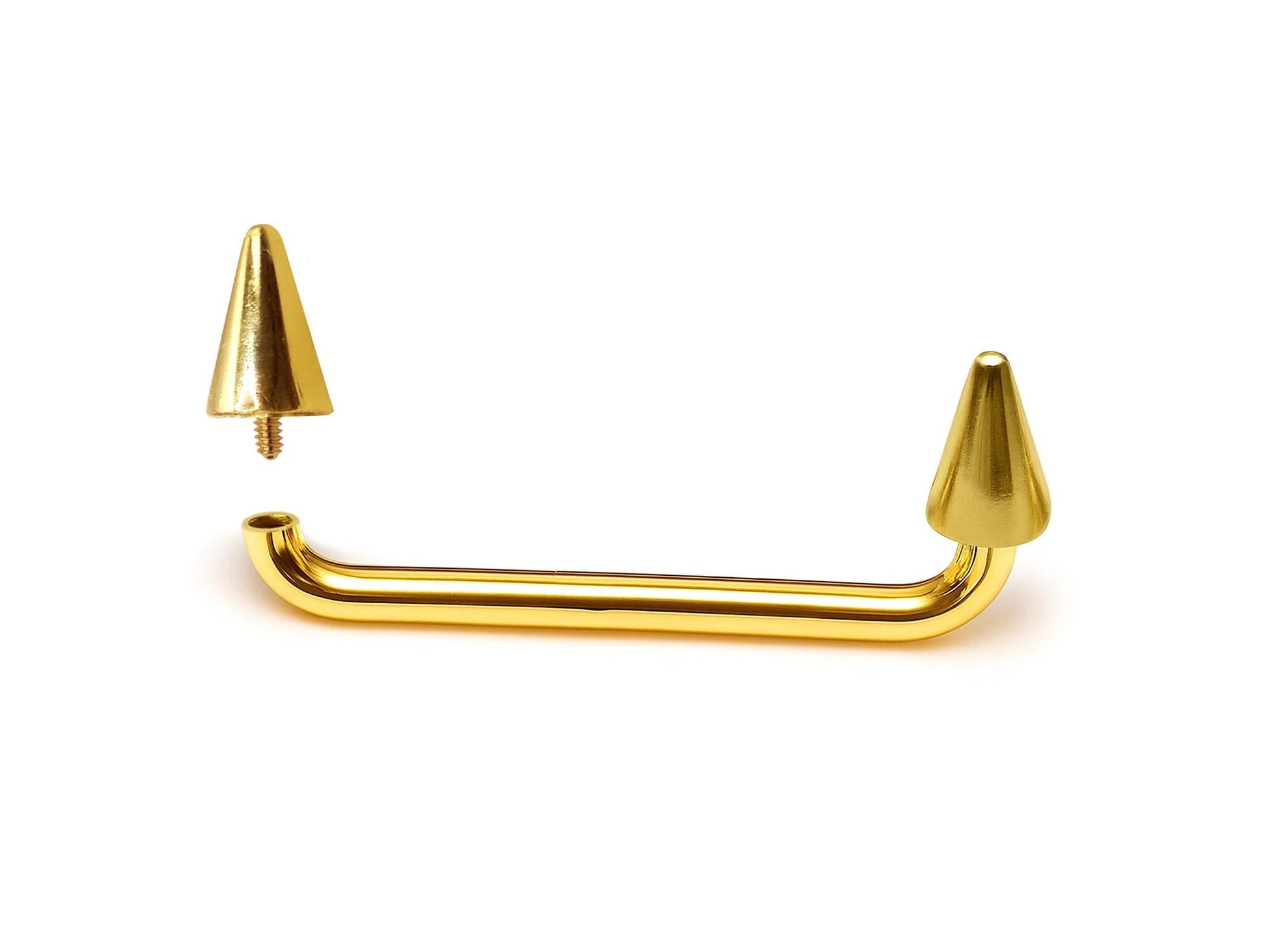 14K Gold Cone/Spike Surface Barbell Dermal Staple Piercing Internally Threaded 16G 14G Body Jewellery for Skin, Collar Bone, Nape
