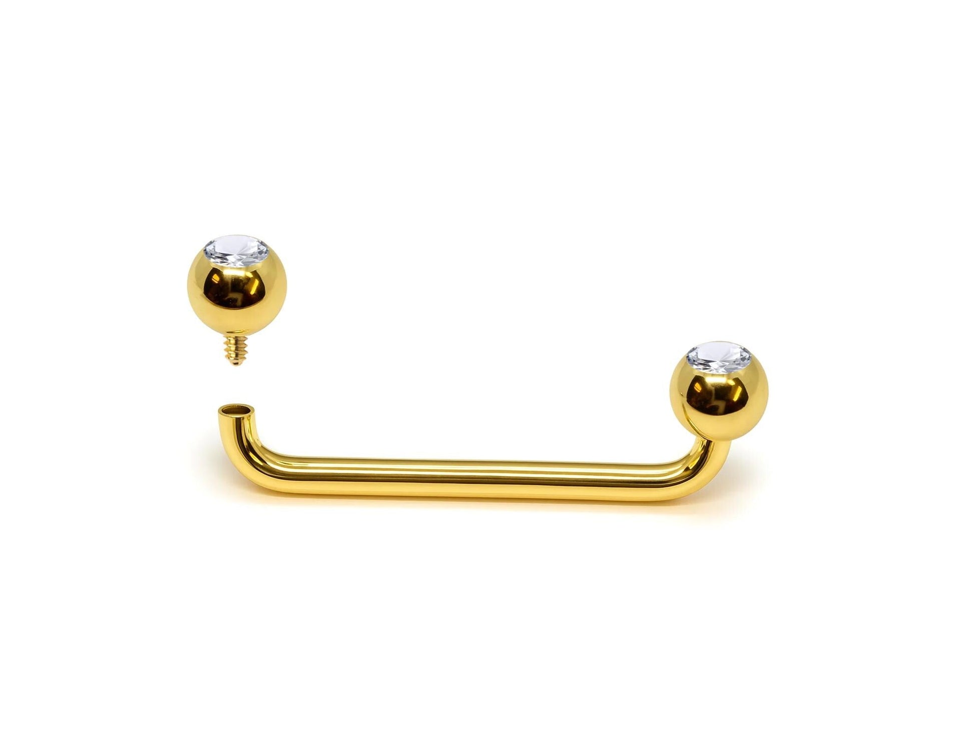 14K Gold Ball Staple Surface Barbell Dermal Piercing with Gemstones Internally Threaded 16G 14G Body Jewellery