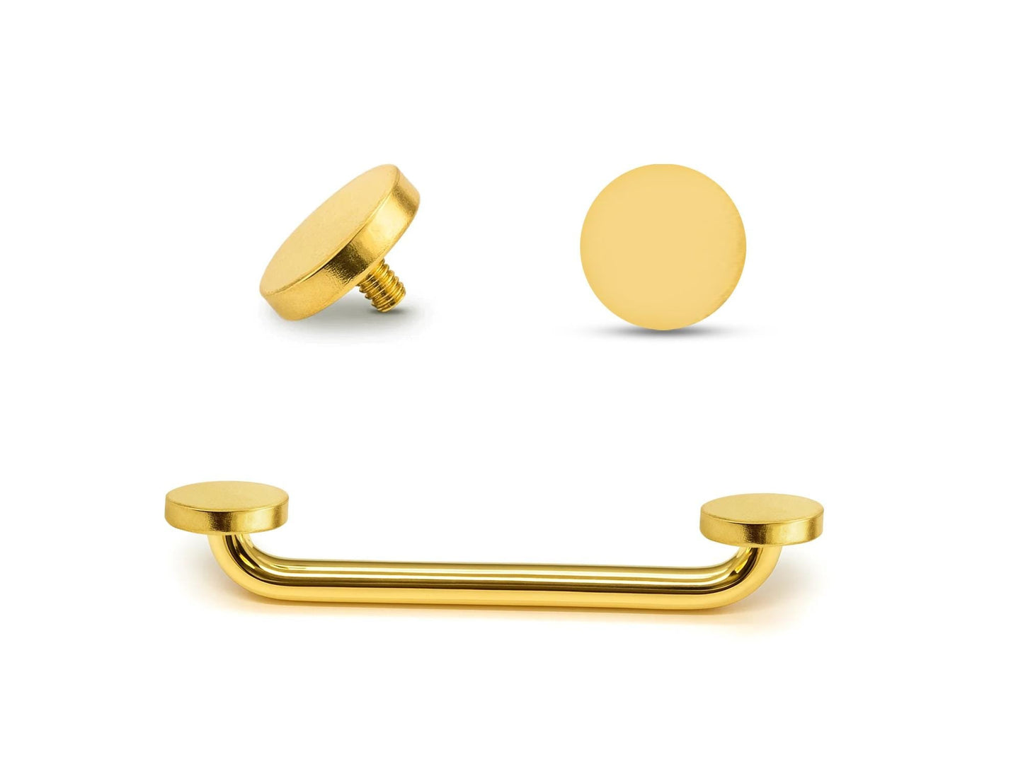 14K Gold Dermal Staple Flat Top Surface Piercing Internally Threaded 16G 14G Body Jewellery