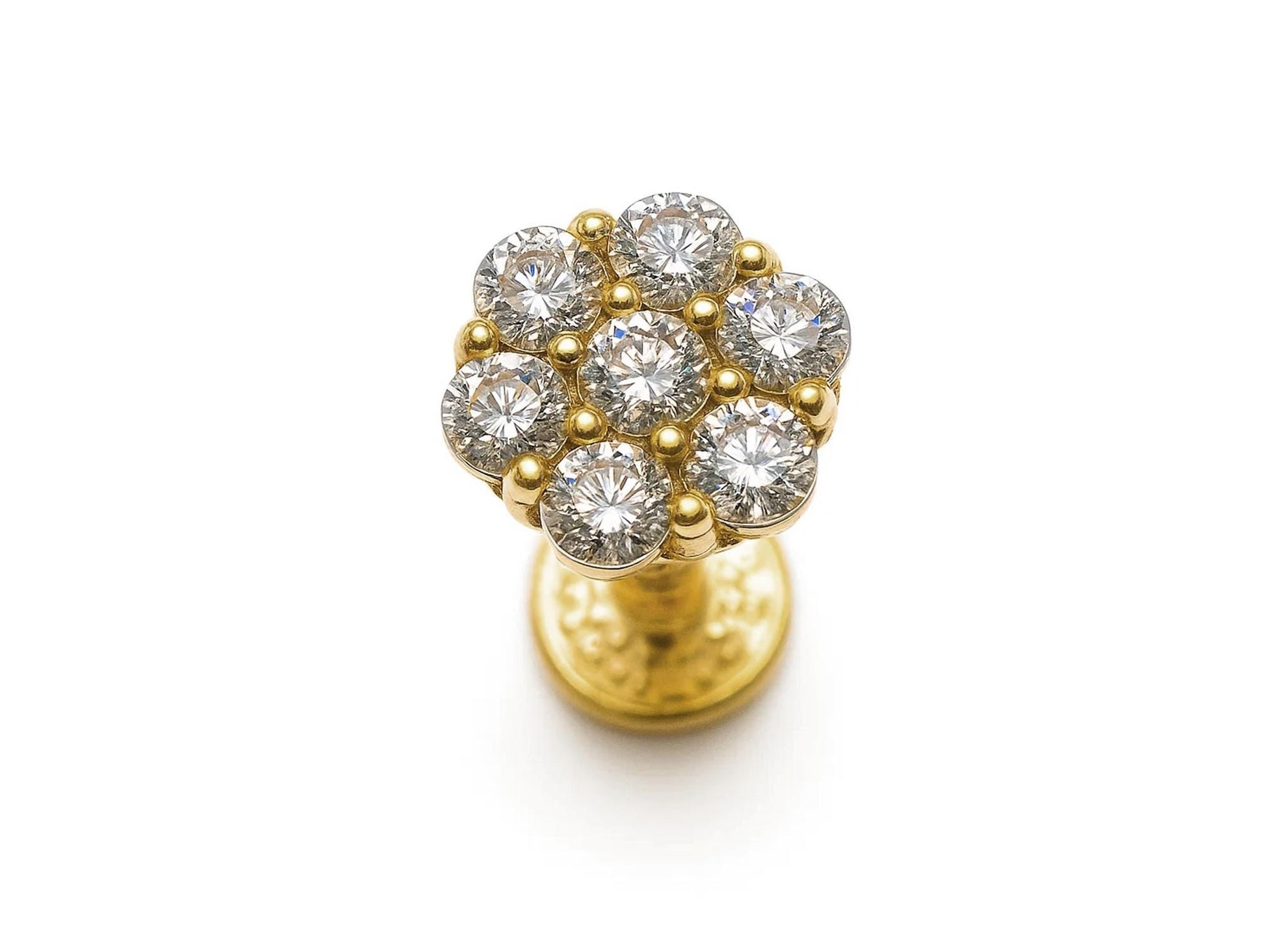 14K Gold Labret Stud Flower Lip Piercing Philtrum, Tragus, Helix, Cartilage 16G Body Jewellery Internally Threaded