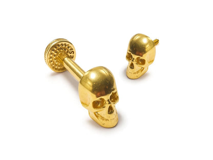 14K Gold Skull Head Labret Stud Lip Piercing Philtrum, Tragus, Helix, Cartilage 16G Body Jewellery Internally Threaded