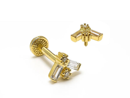 14K Gold Lip Stud Minimalist Piercing, Philtrum Tragus, Helix, Cartilage with Gemstones 16G Body Jewellery Internally Threaded