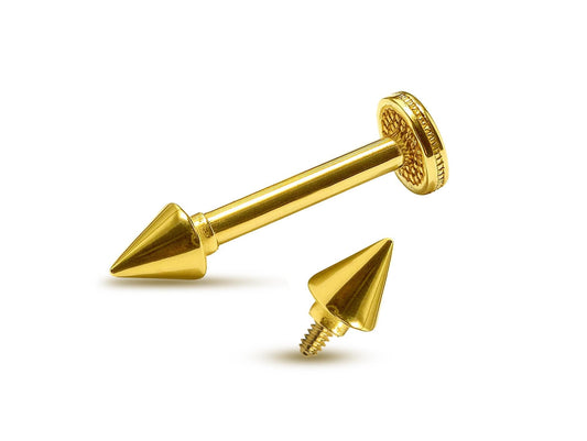 14K Gold Unique Spike/Cone Labret Stud Lip Piercing, Tragus, Helix, Cartilage 16G Body Jewellery Internally Threaded