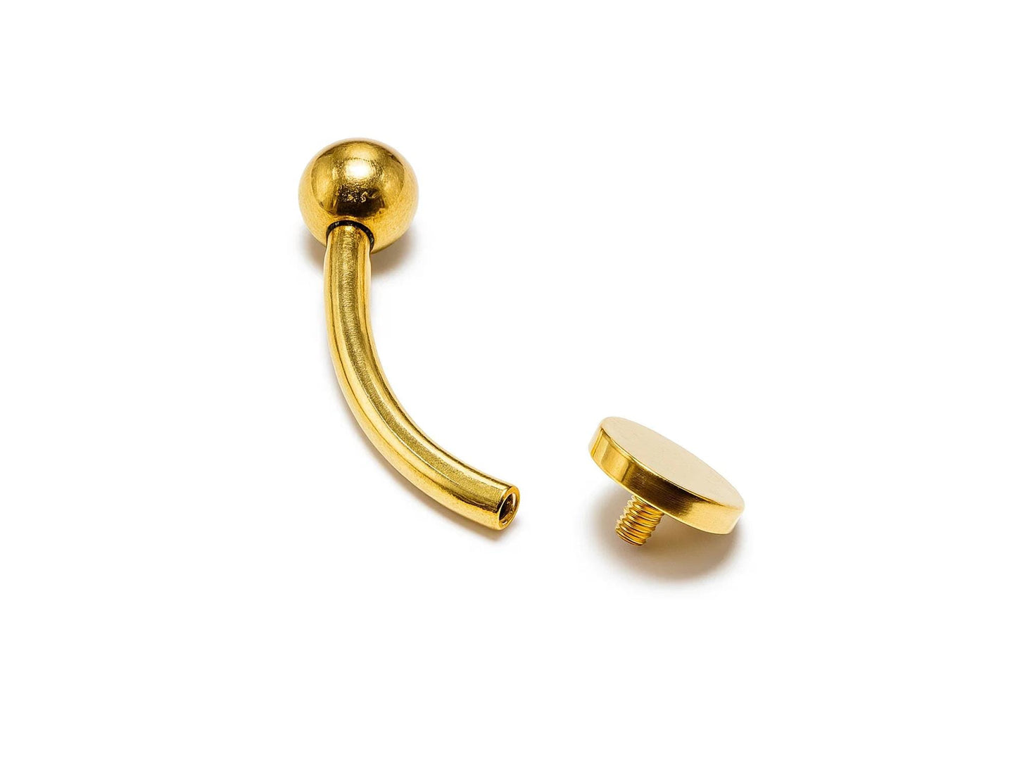 14K Gold Flat top Cylinder Internal Threaded Curved Barbell Piercing for Eyebrow, Belly, Daith, Vertical Lip Bar 16G 14G Body Jewellery