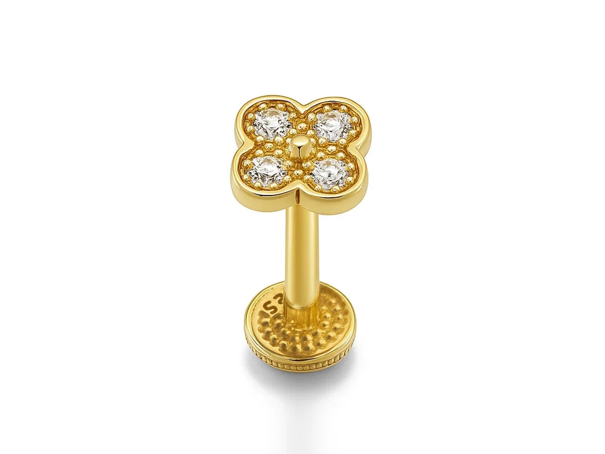 14K Gold Flower 16G Labret Stud Lip Piercing with Gemstones Philtrum, Tragus, Helix, Cartilage Body Jewellery Internally Threaded