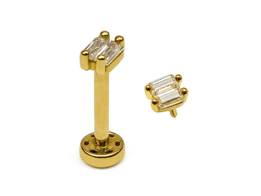 14K Gold Labret Bar Stud Lip Piercing, Philtrum Tragus, Helix, Cartilage with Gemstones 16G Body Jewellery Internally Threaded